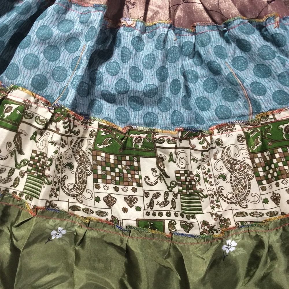 Vintage Boho Silk Sari Patchwork 2-Way Smocked Tube Dress / Maxi Skirt-XSmall - Picture 5 of 11